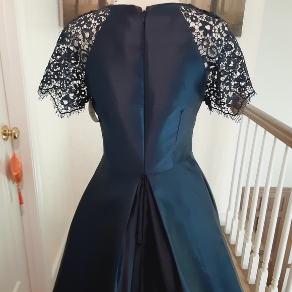 Monique Lhuillier Navy Lace Sleeve Gown - Picture 7 of 10